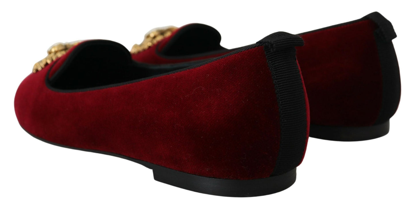 Dolce & Gabbana Bordeaux Velvet Slip-On Loafers Flats Shoes