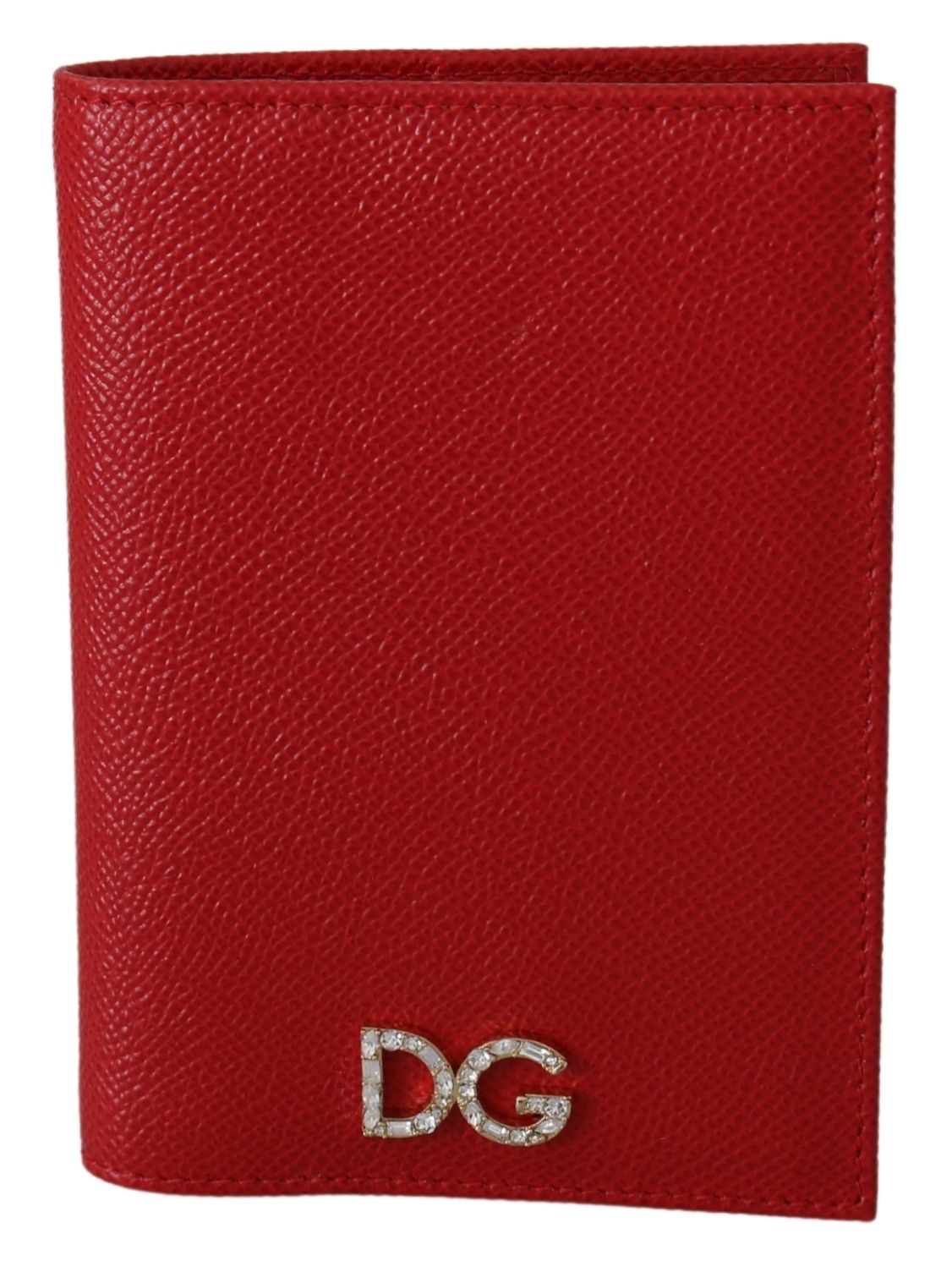 Dolce & Gabbana Elegant Red Leather Bifold Wallet with Crystal Accents