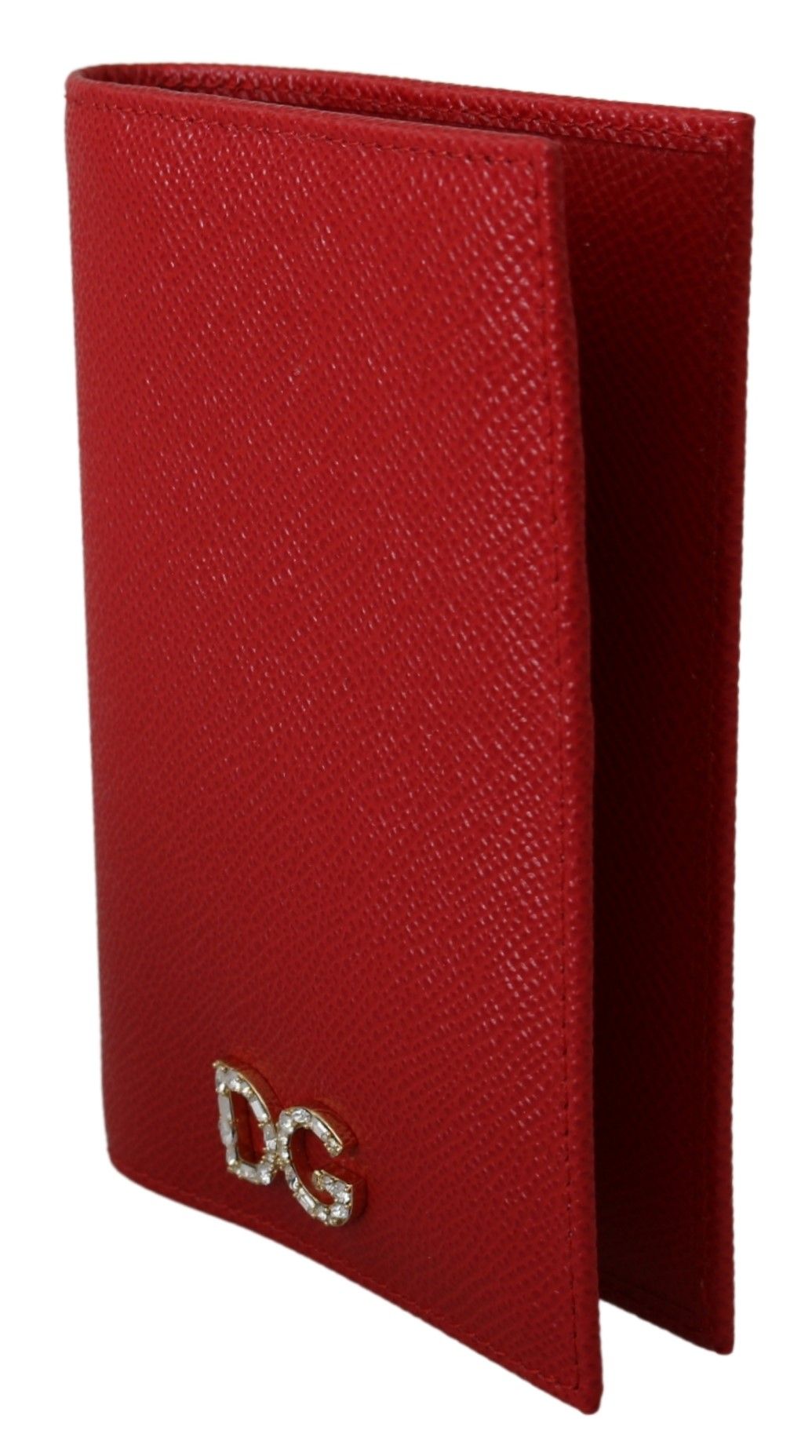 Dolce & Gabbana Elegant Red Leather Bifold Wallet with Crystal Accents