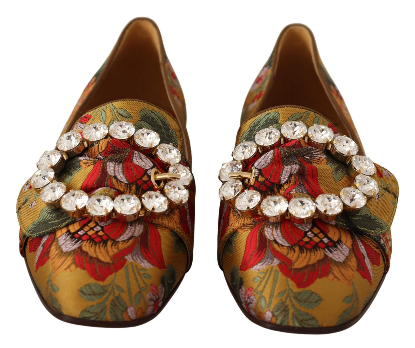 Dolce & Gabbana Glamorous Gold Jacquard Ballet Flats with Crystal Brooch