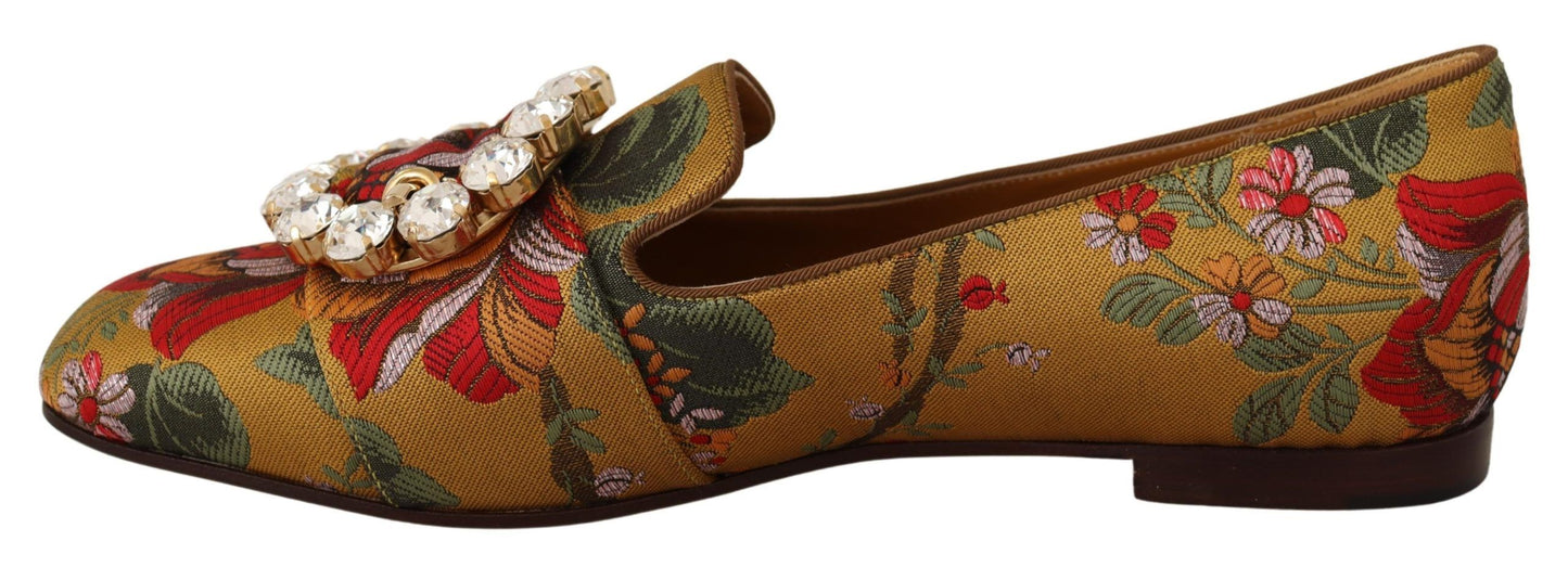 Dolce & Gabbana Glamorous Gold Jacquard Ballet Flats with Crystal Brooch