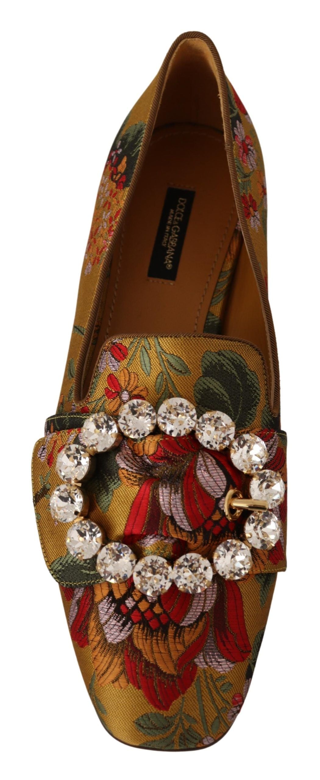 Dolce & Gabbana Glamorous Gold Jacquard Ballet Flats with Crystal Brooch