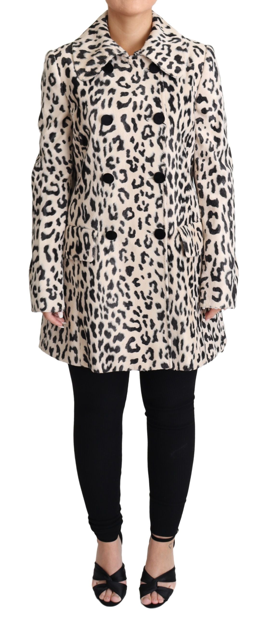 Dolce & Gabbana Elegant Leopard Print Faux Fur Trench Coat