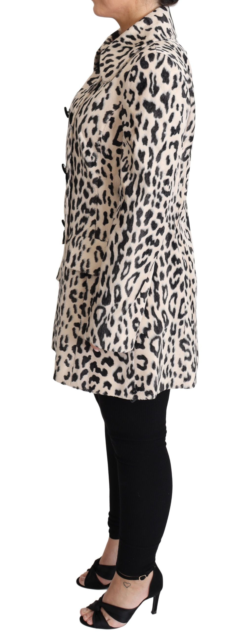 Dolce & Gabbana Elegant Leopard Print Faux Fur Trench Coat