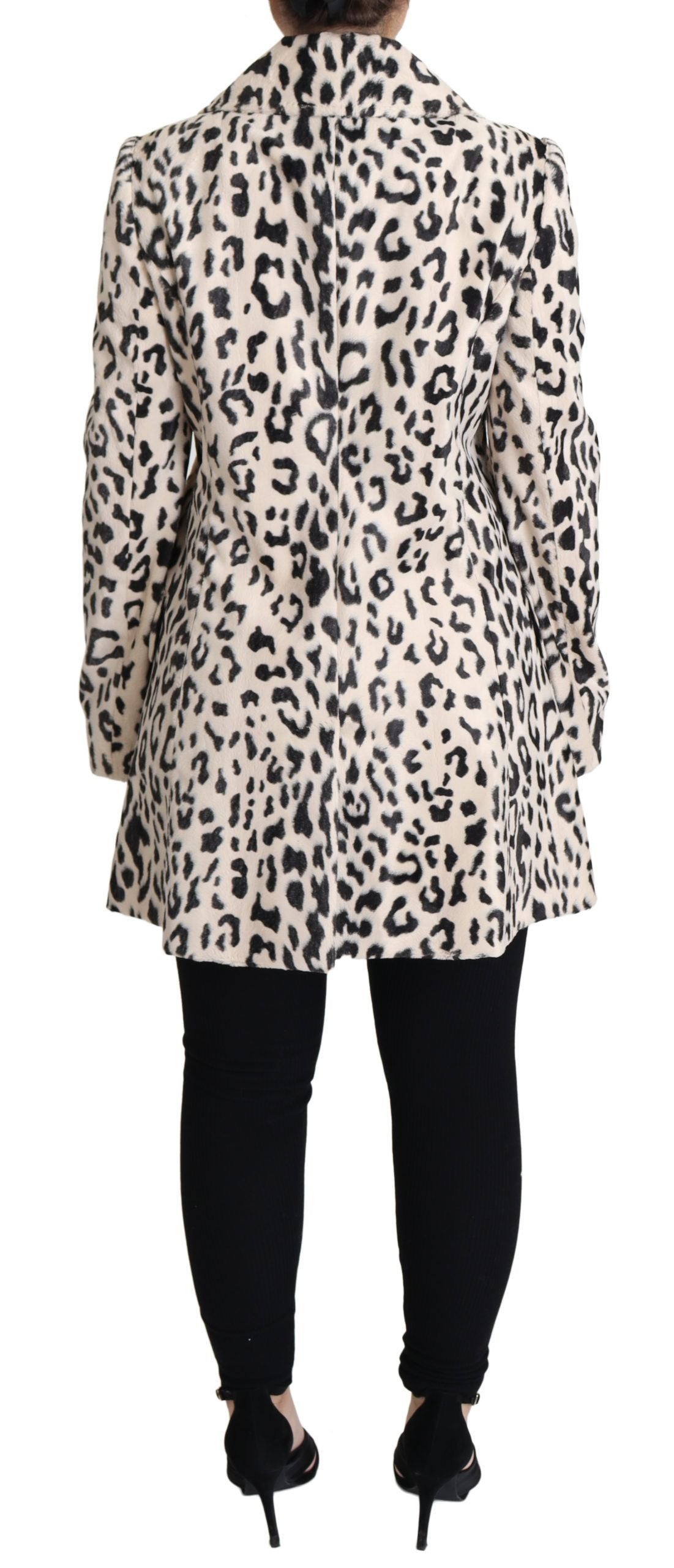 Dolce & Gabbana Elegant Leopard Print Faux Fur Trench Coat