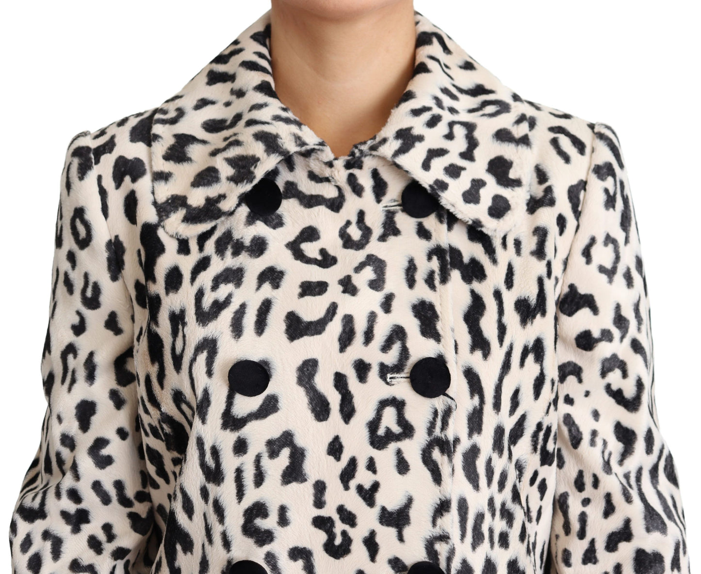 Dolce & Gabbana Elegant Leopard Print Faux Fur Trench Coat