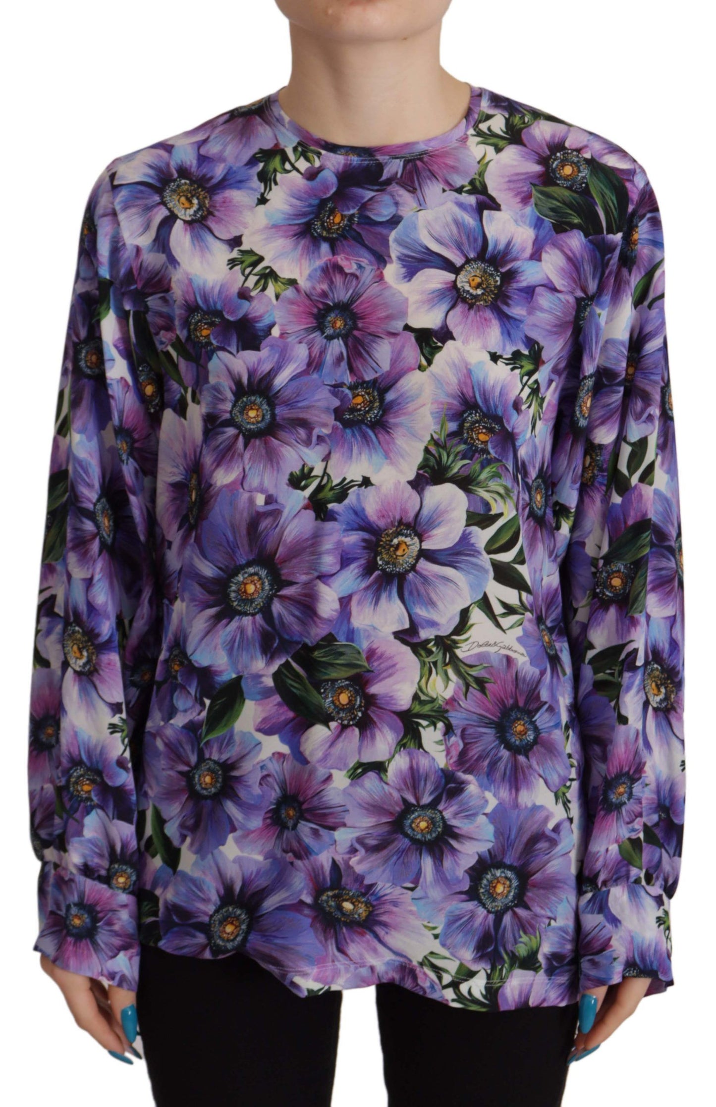 Dolce & Gabbana Elegant Floral Silk Long Sleeve Blouse