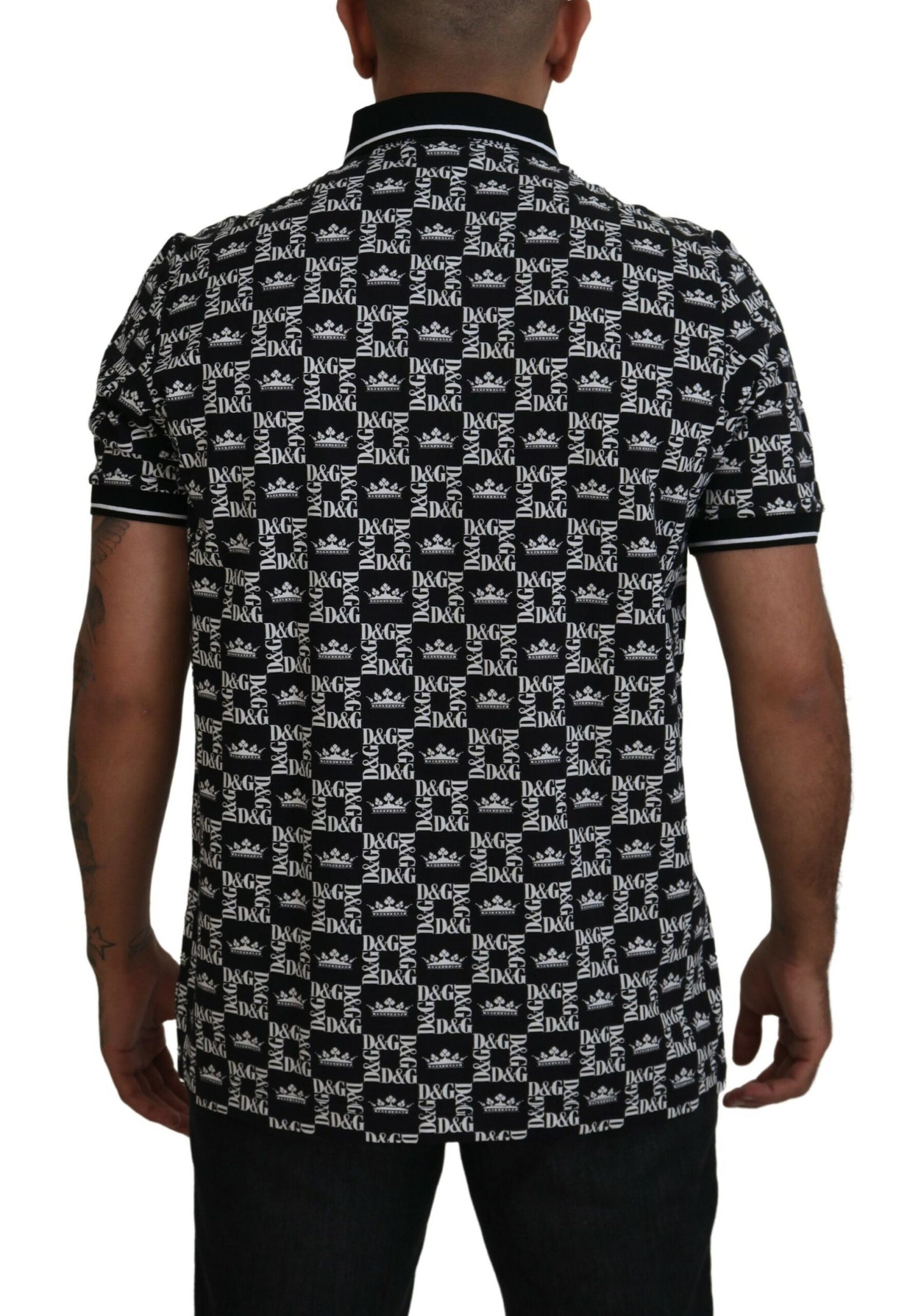 Dolce & Gabbana Elegant Black Crown Print Polo Tee