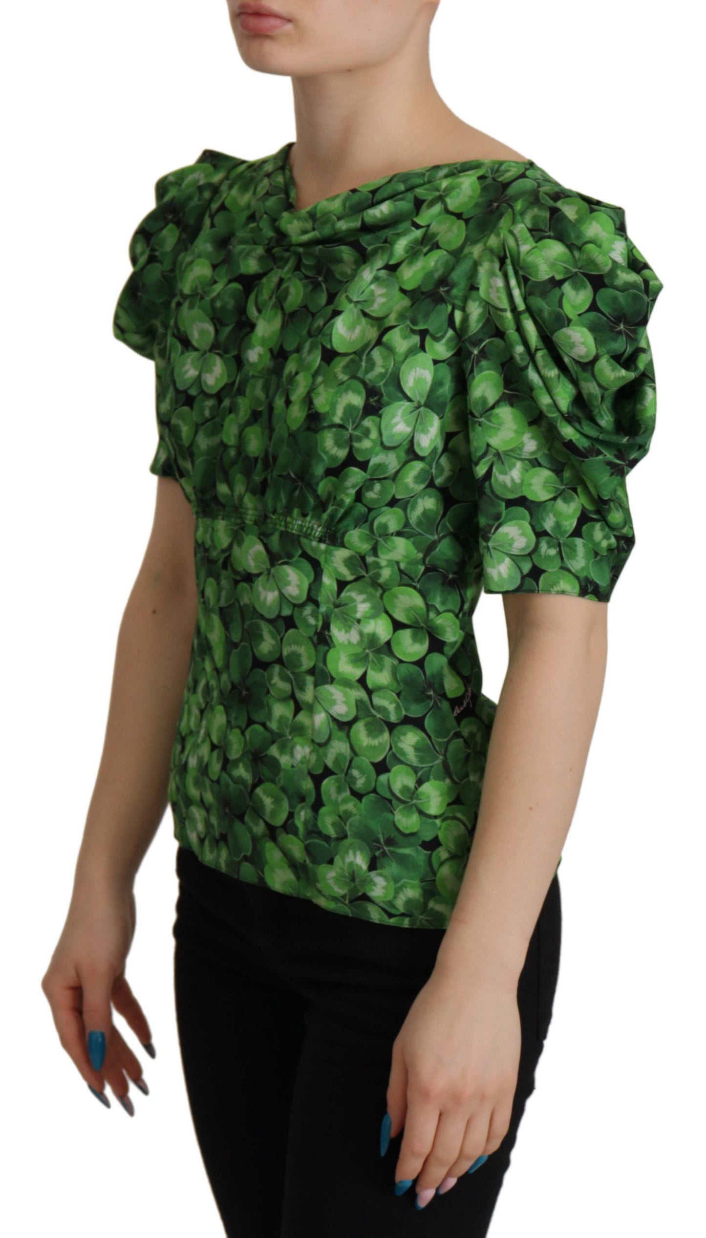 Dolce & Gabbana Elegant Green Silk Puff Sleeve Blouse