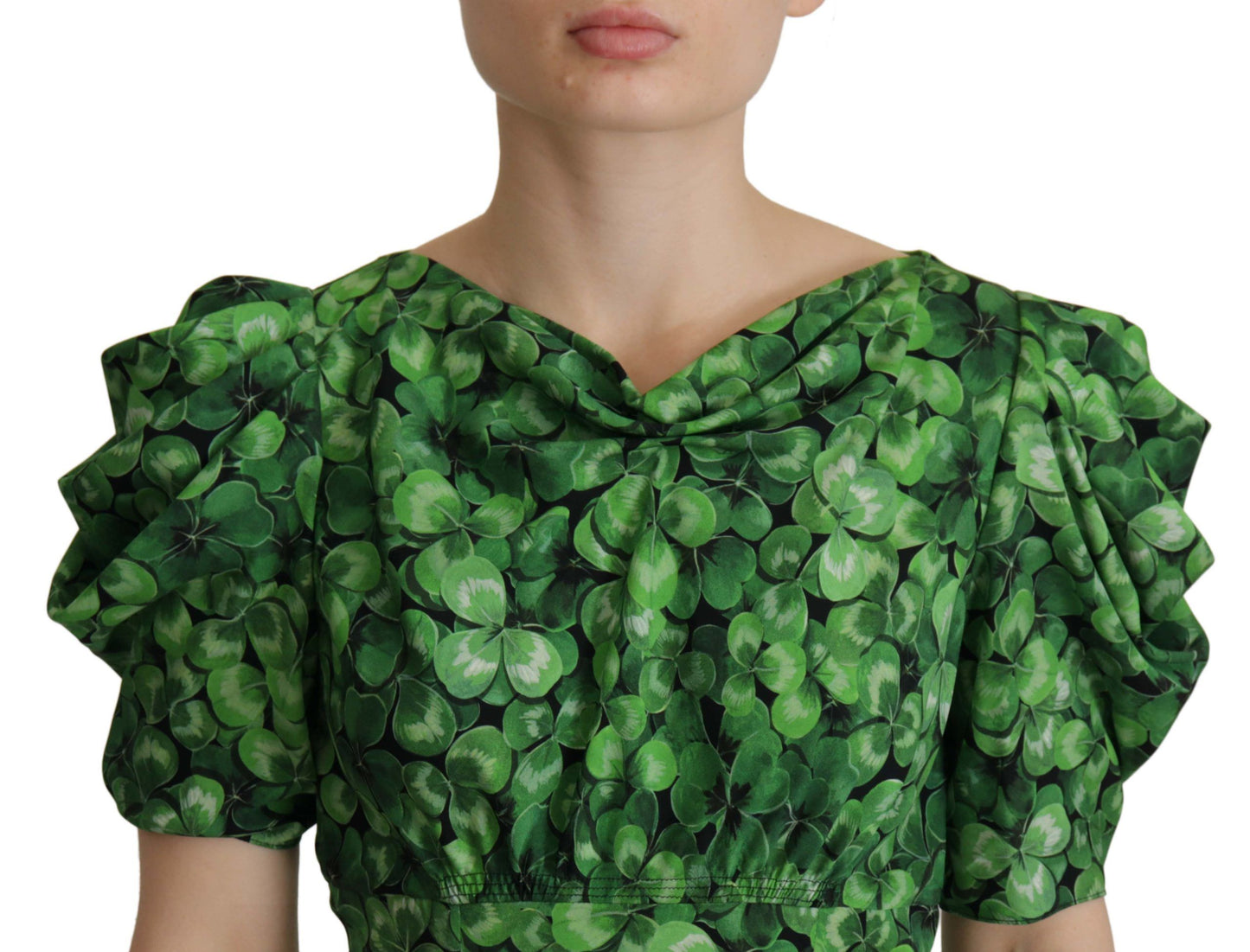 Dolce & Gabbana Elegant Green Silk Puff Sleeve Blouse