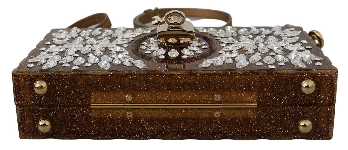 Dolce & Gabbana Elegant Crystal-Studded Gold Box Bag