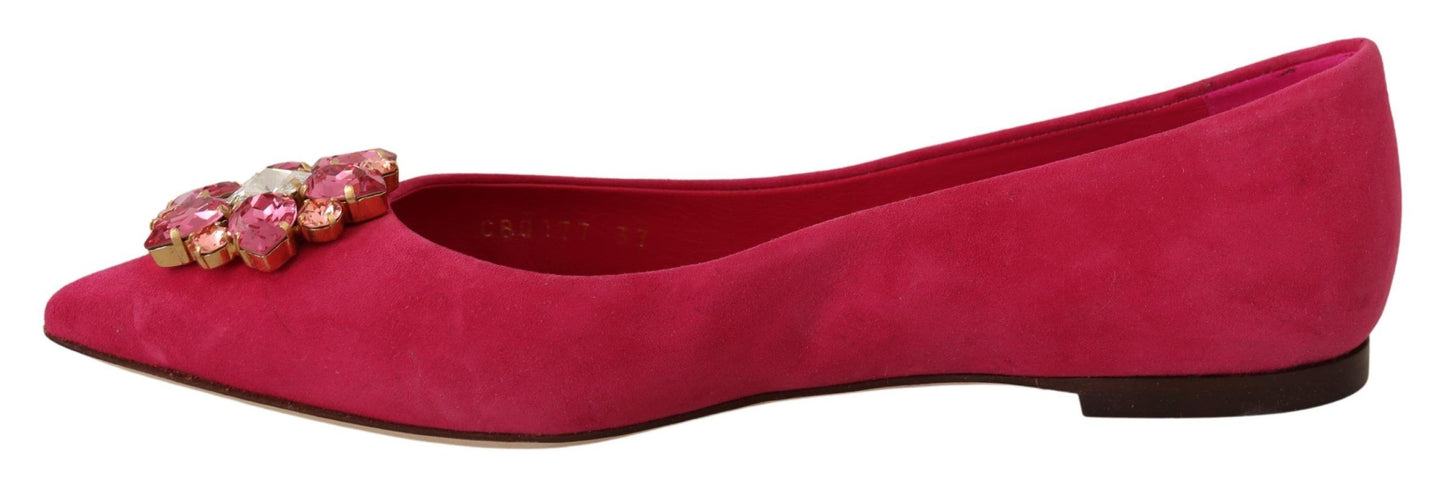 Dolce & Gabbana Embellished Crystal Suede Flats in Pink