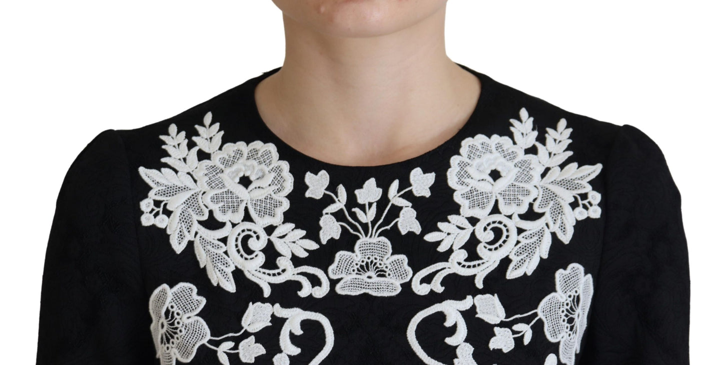 Dolce & Gabbana Black Lace Trim Half Sleeves A-line Dress