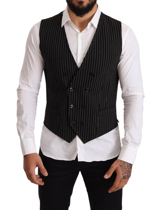 Dolce & Gabbana Elegant Black Striped Formal Dress Vest