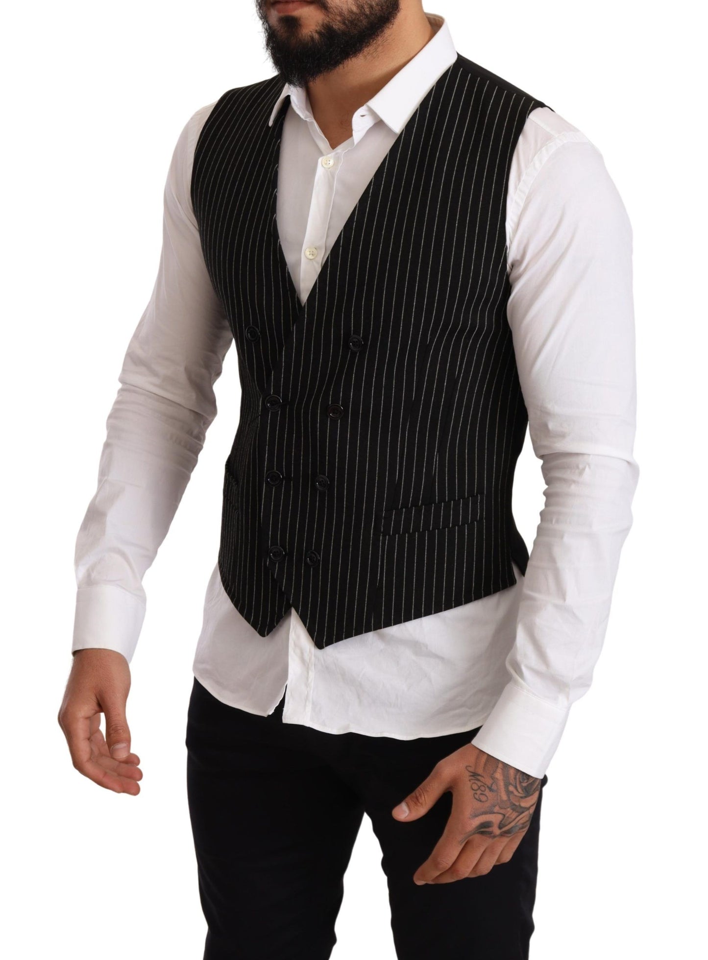 Dolce & Gabbana Elegant Black Striped Formal Dress Vest