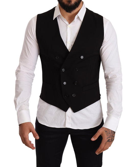 Dolce & Gabbana Elegant Black Double-Breasted Wool Vest