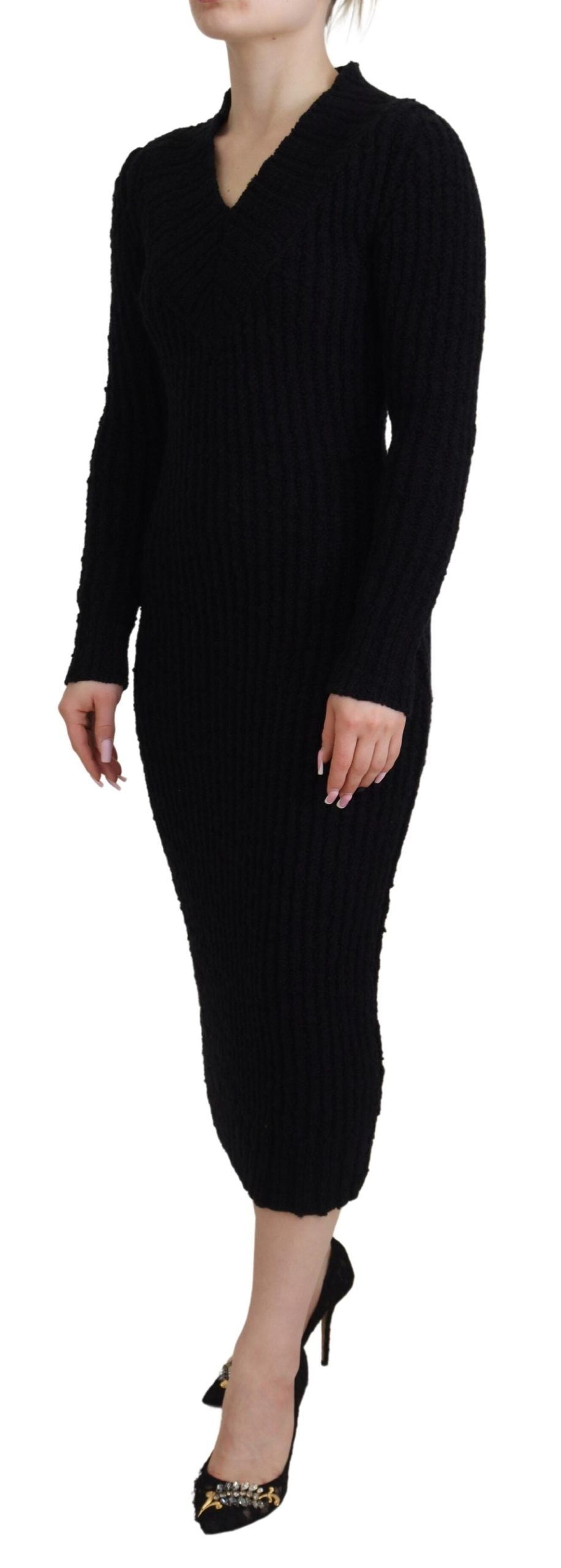 Dolce & Gabbana Elegant Black Wool Blend Sweater Dress