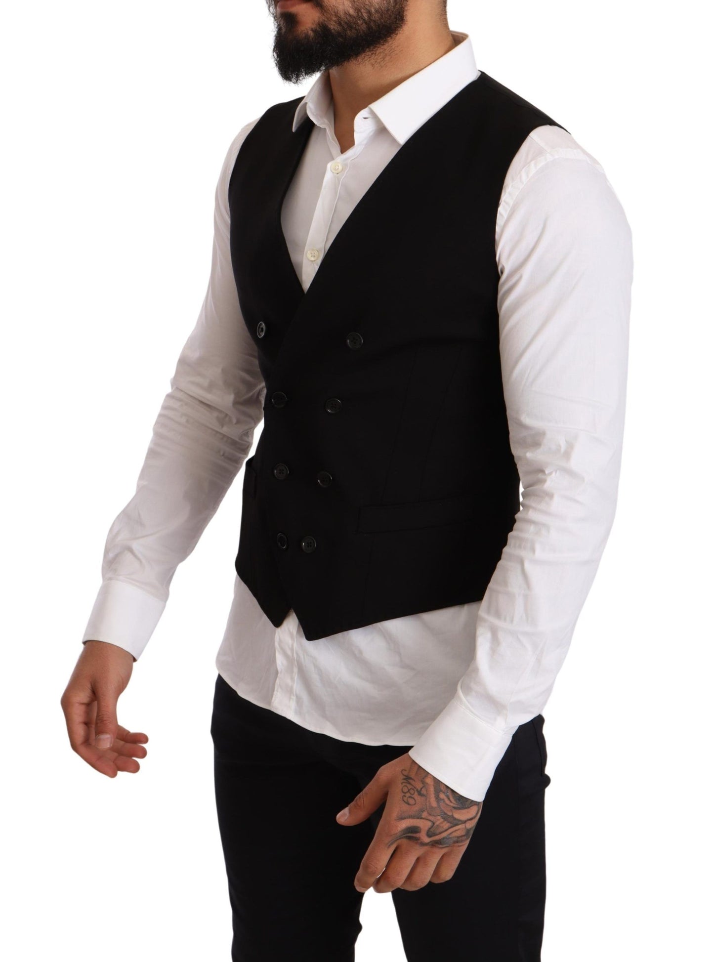 Dolce & Gabbana Elegant Black Double-Breasted Wool Vest