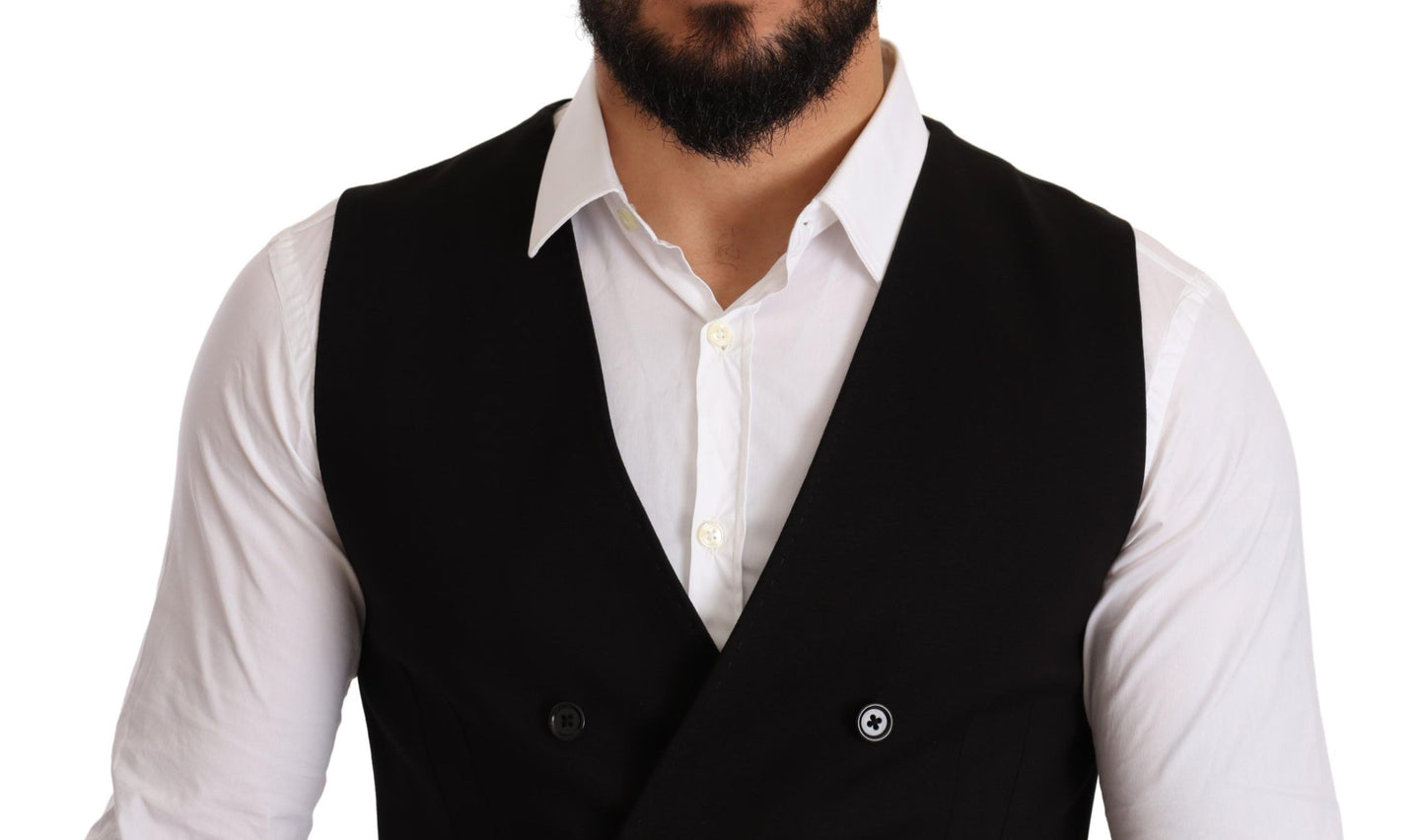 Dolce & Gabbana Elegant Black Double-Breasted Wool Vest