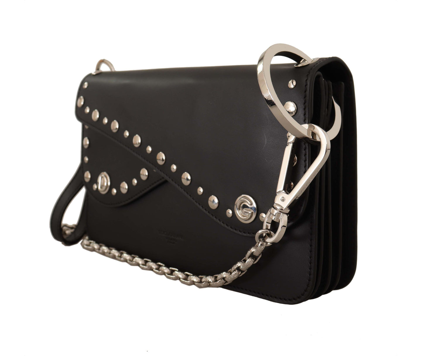 Dolce & Gabbana Elegant Black Leather Shoulder Bag with Silver Detailing