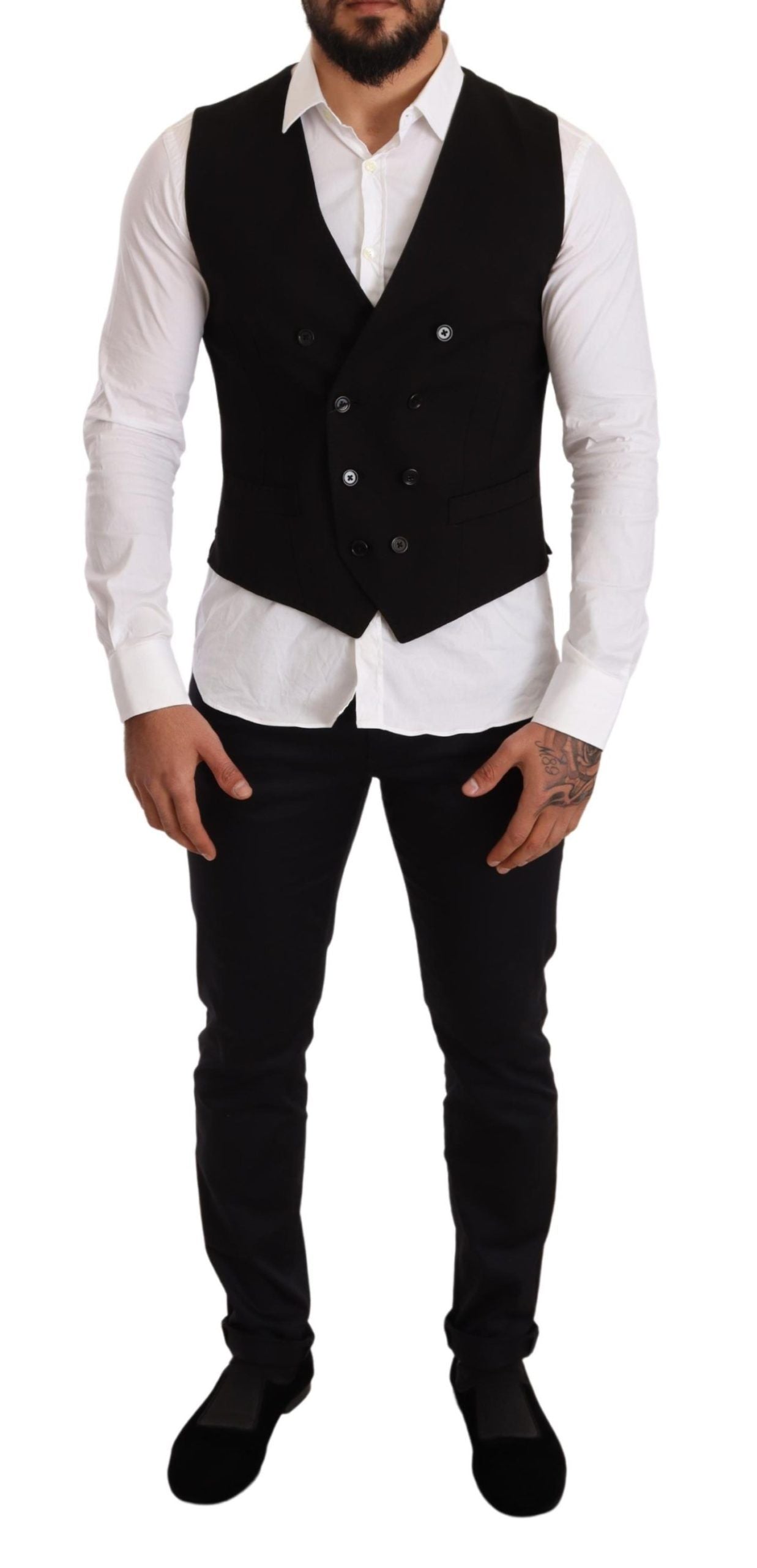 Dolce & Gabbana Elegant Black Double-Breasted Wool Vest