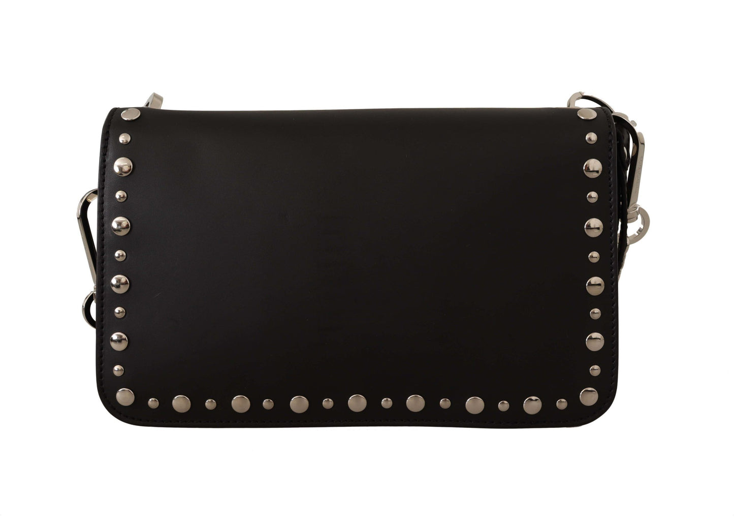 Dolce & Gabbana Elegant Black Leather Shoulder Bag with Silver Detailing