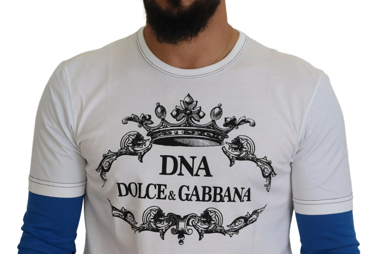 Dolce & Gabbana Blue White DNA Crewneck Pullover Sweater