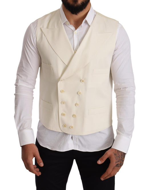 Dolce & Gabbana Elegant Cream Woolen Double-Breasted Vest