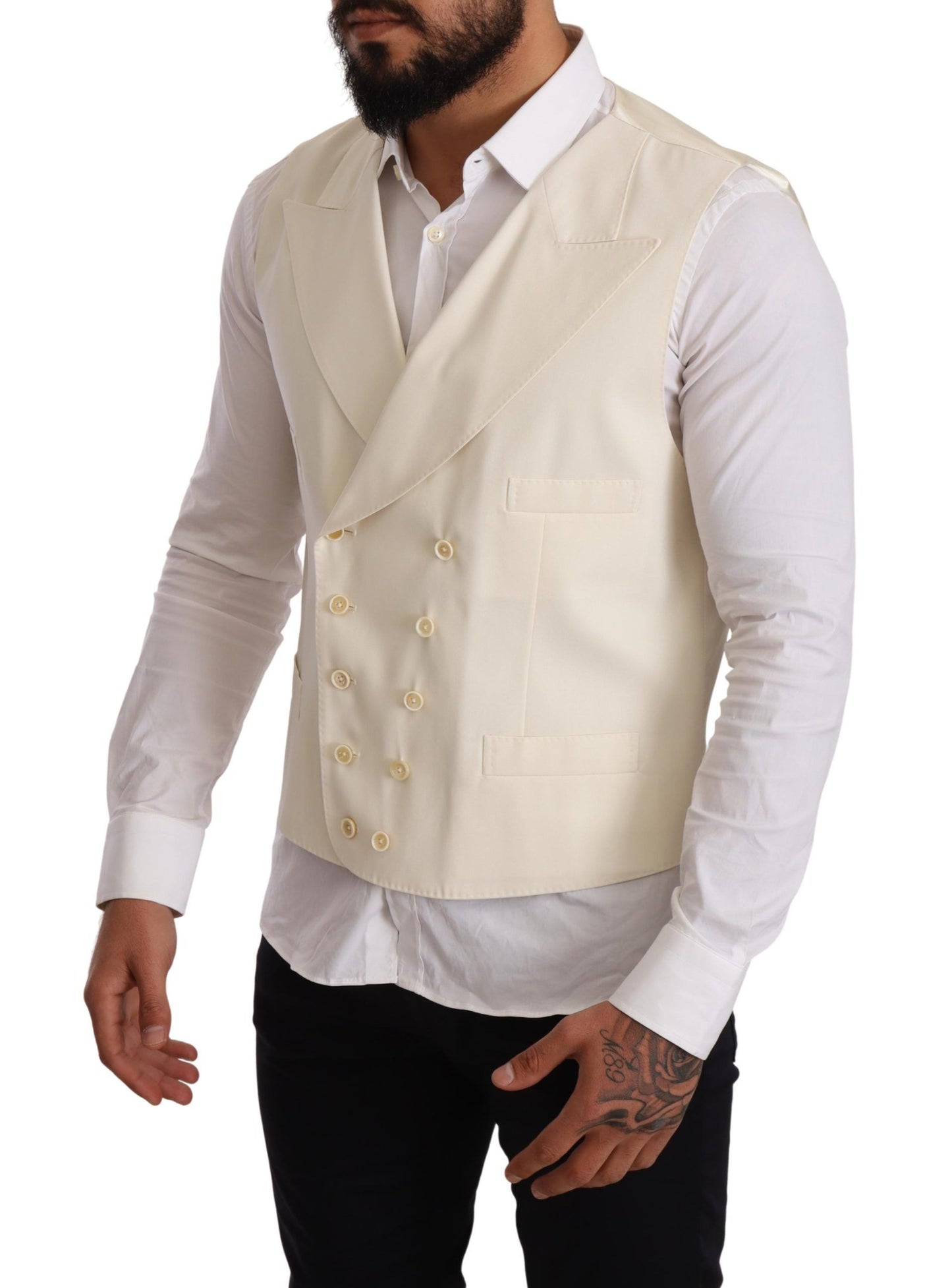 Dolce & Gabbana Elegant Cream Woolen Double-Breasted Vest