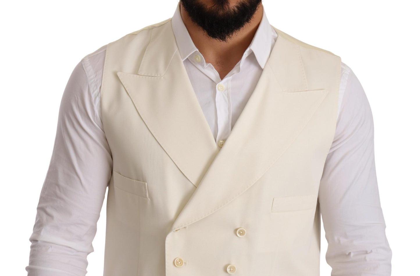 Dolce & Gabbana Elegant Cream Woolen Double-Breasted Vest