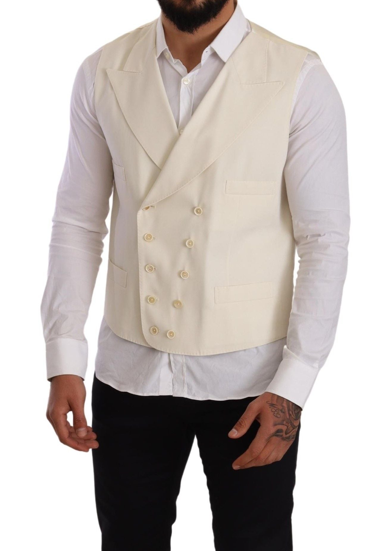 Dolce & Gabbana Elegant Cream Woolen Double-Breasted Vest