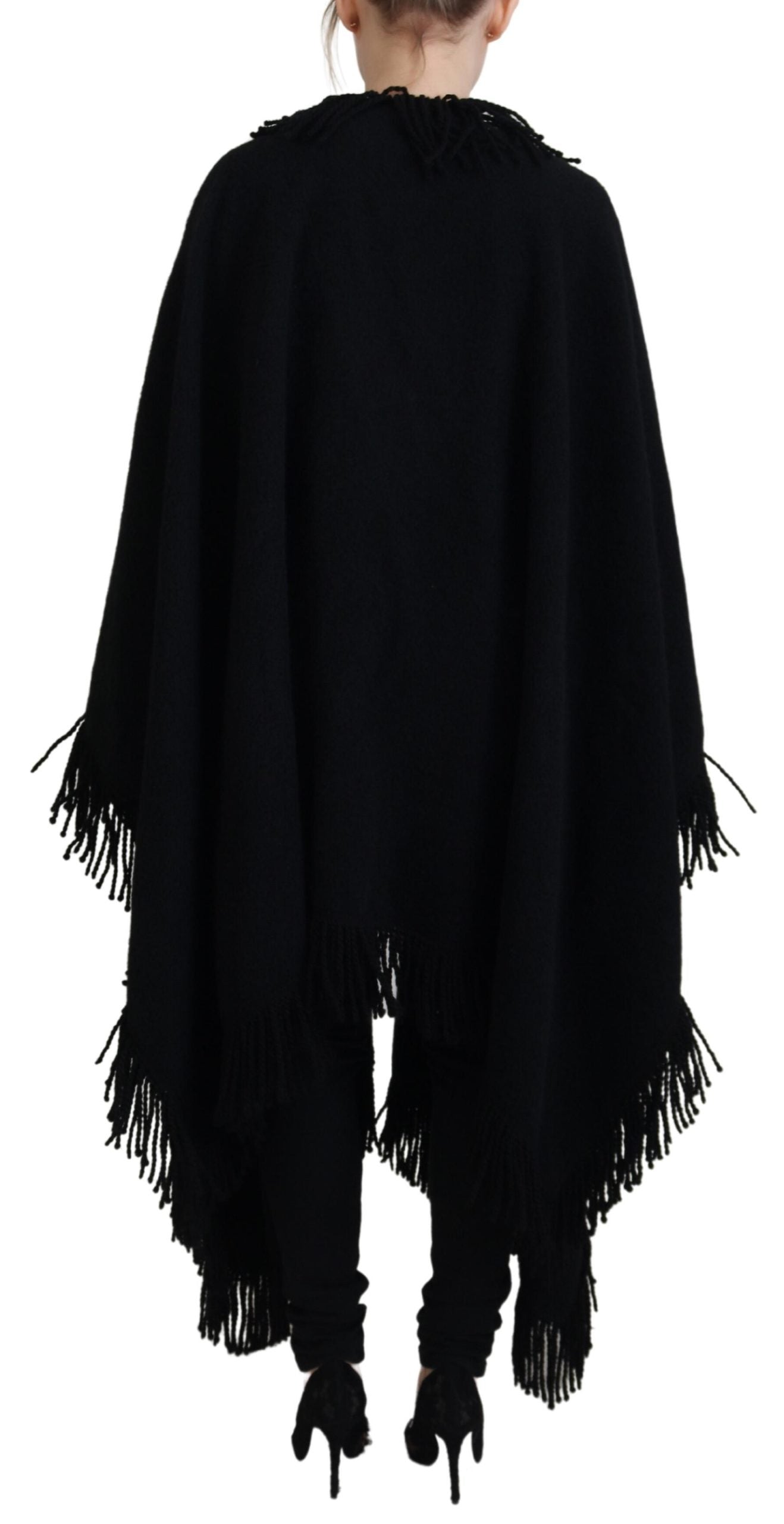 Dolce & Gabbana Black Long Sleeves Fringe Coat Alpaca Jacket