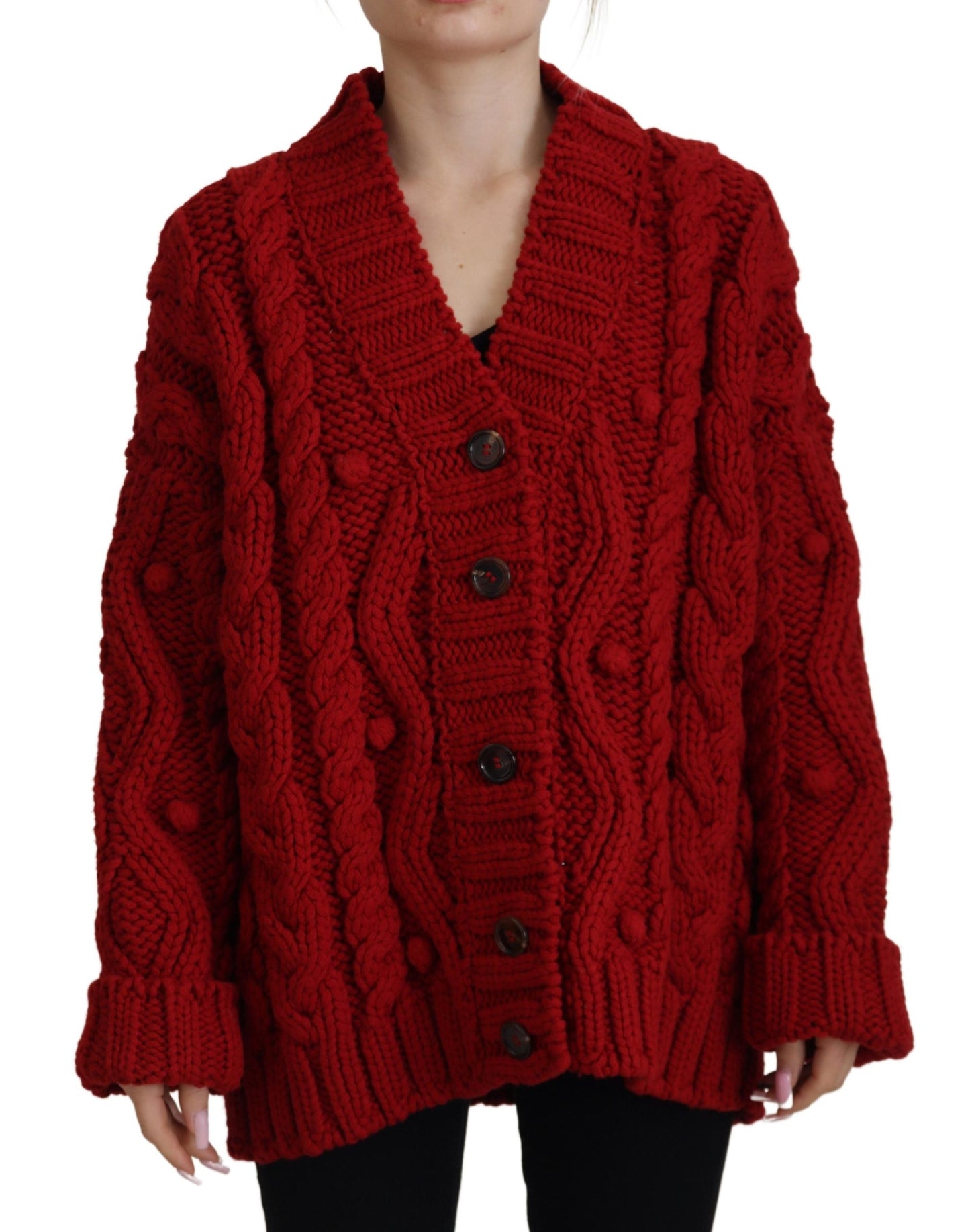 Dolce & Gabbana Elegant Red Virgin Wool Cardigan