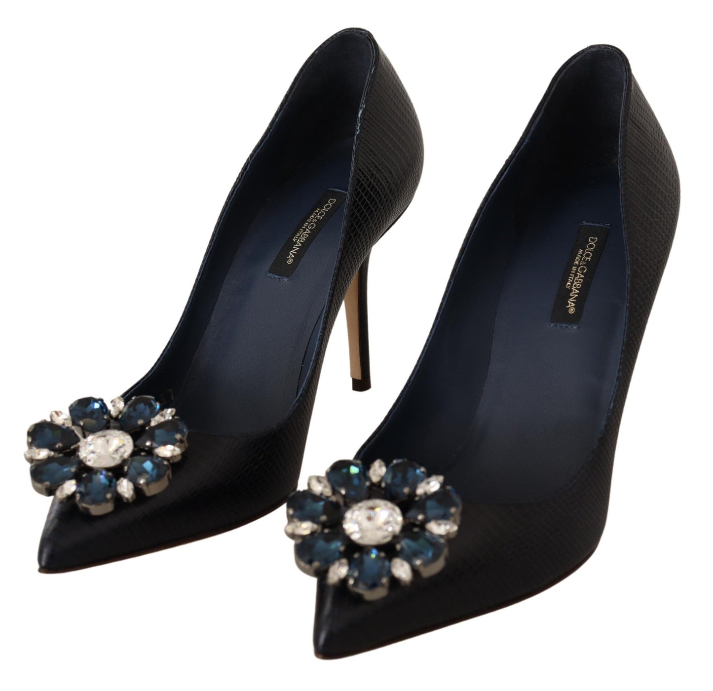 Dolce & Gabbana Elegant Dark Blue Crystal Leather Pumps