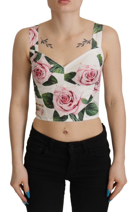 Dolce & Gabbana Elegant Tropical Rose Print Sleeveless Corset Top