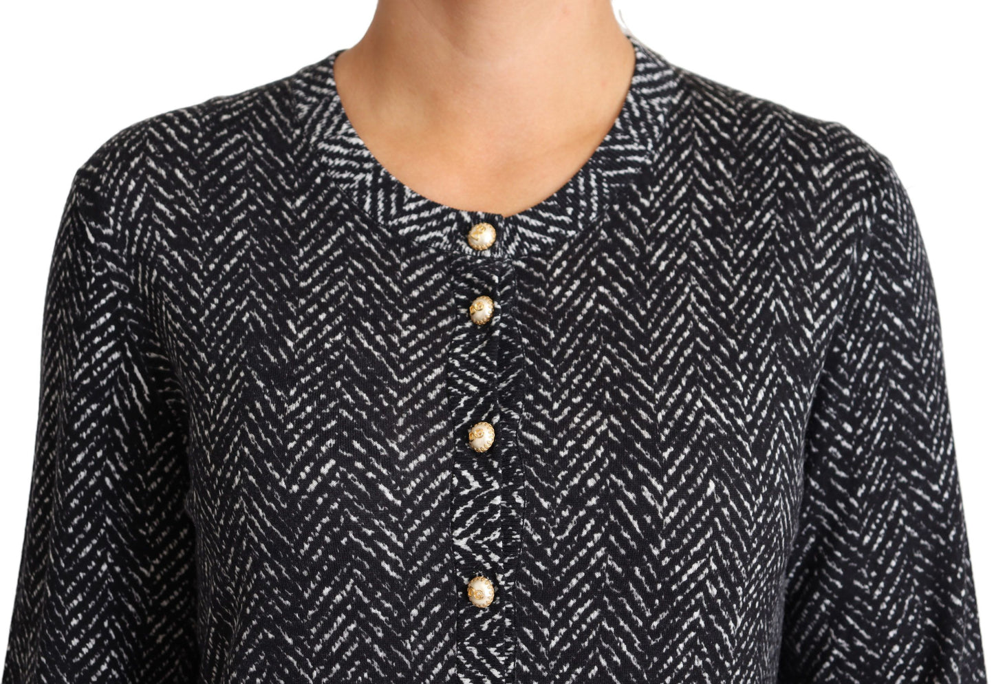 Dolce & Gabbana Elegant Chevron Wool Cardigan with Logo Buttons