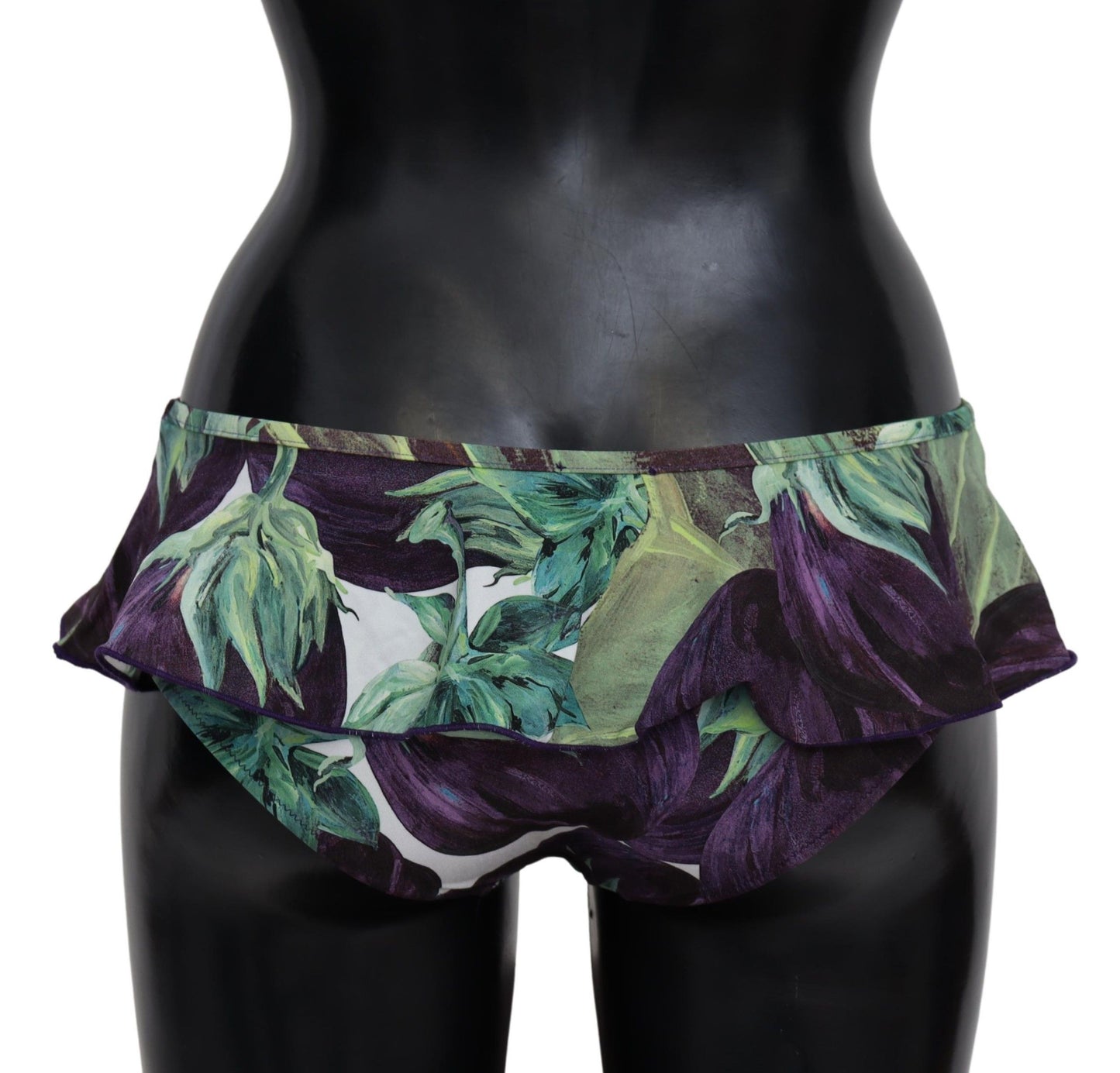 Dolce & Gabbana Elegant Green Eggplant Print Bikini Bottom