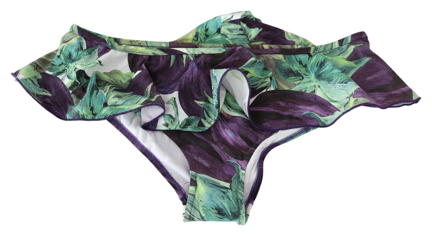 Dolce & Gabbana Elegant Green Eggplant Print Bikini Bottom