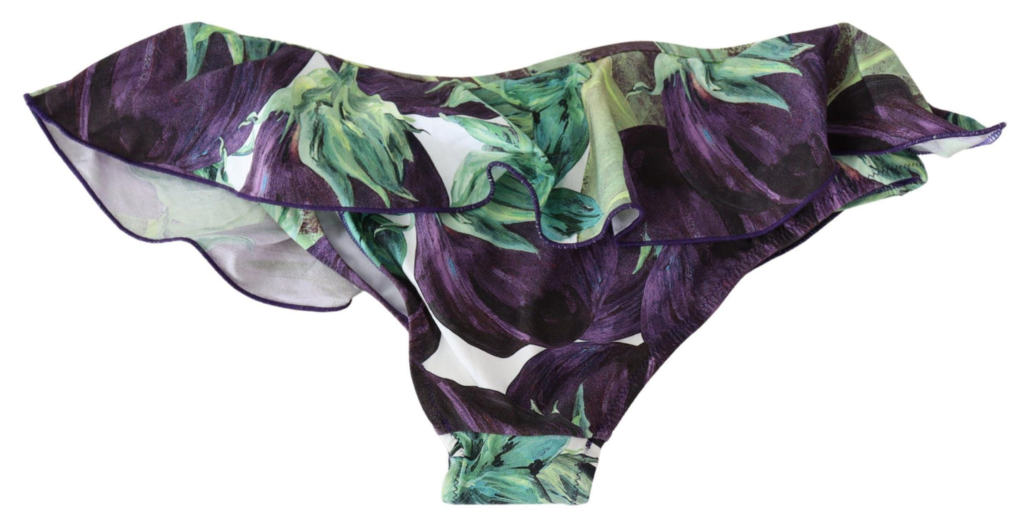 Dolce & Gabbana Elegant Green Eggplant Print Bikini Bottom