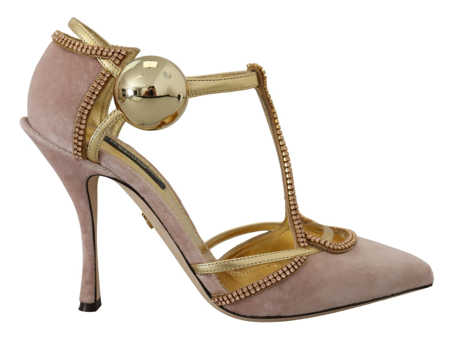 Dolce & Gabbana Pink Crystal T-strap Heels Pumps Shoes