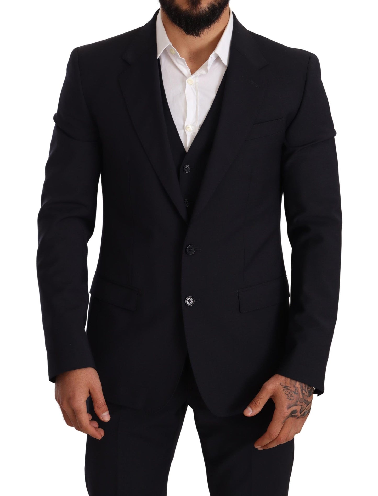 Dolce & Gabbana Elegant Dark Blue Three Piece Wool Blend Suit