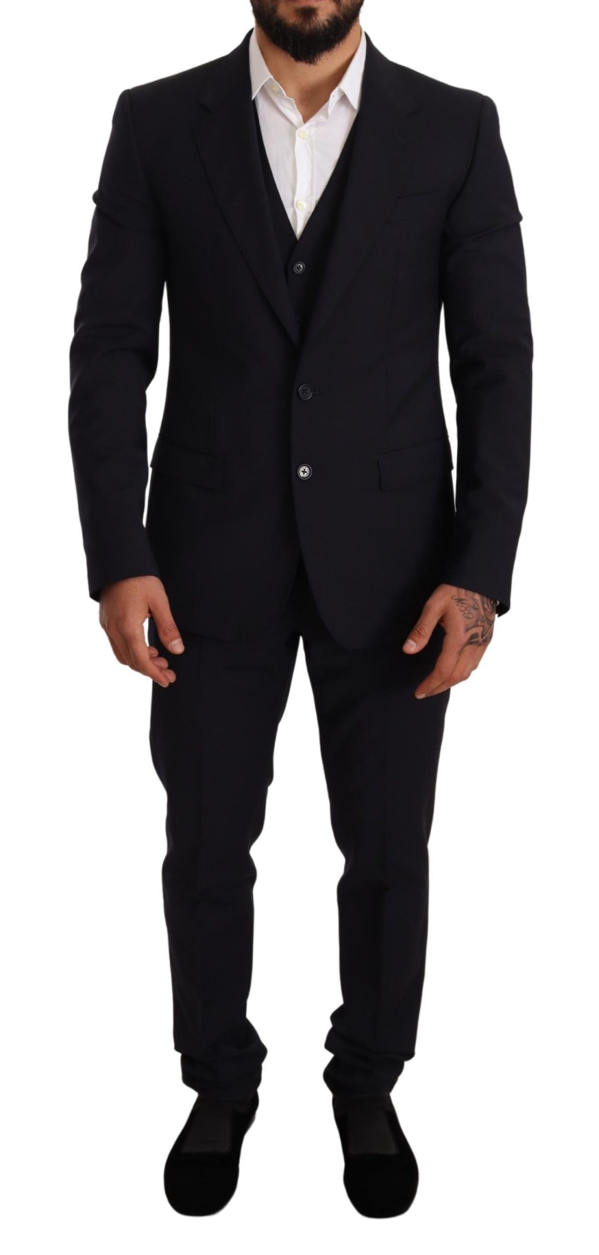 Dolce & Gabbana Elegant Dark Blue Three Piece Wool Blend Suit