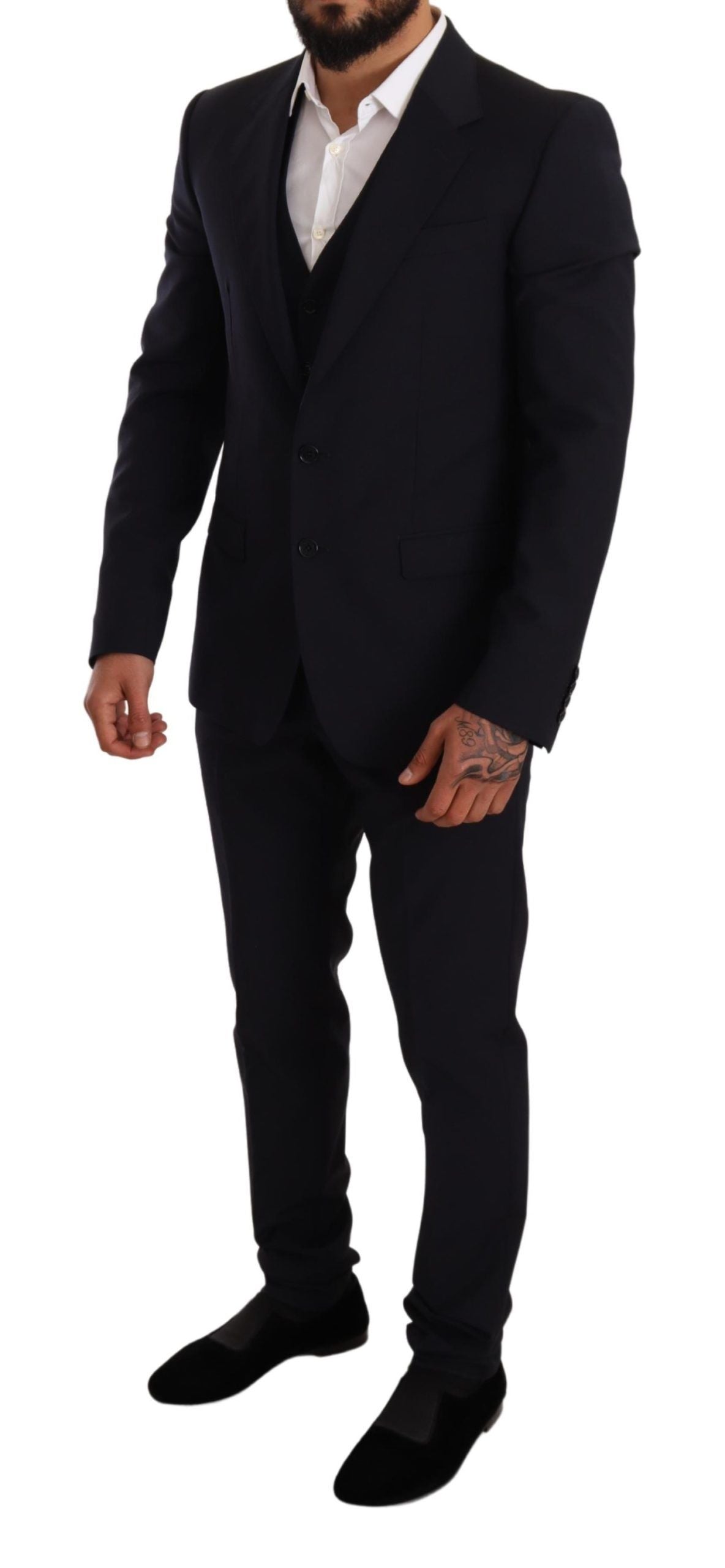 Dolce & Gabbana Elegant Dark Blue Three Piece Wool Blend Suit