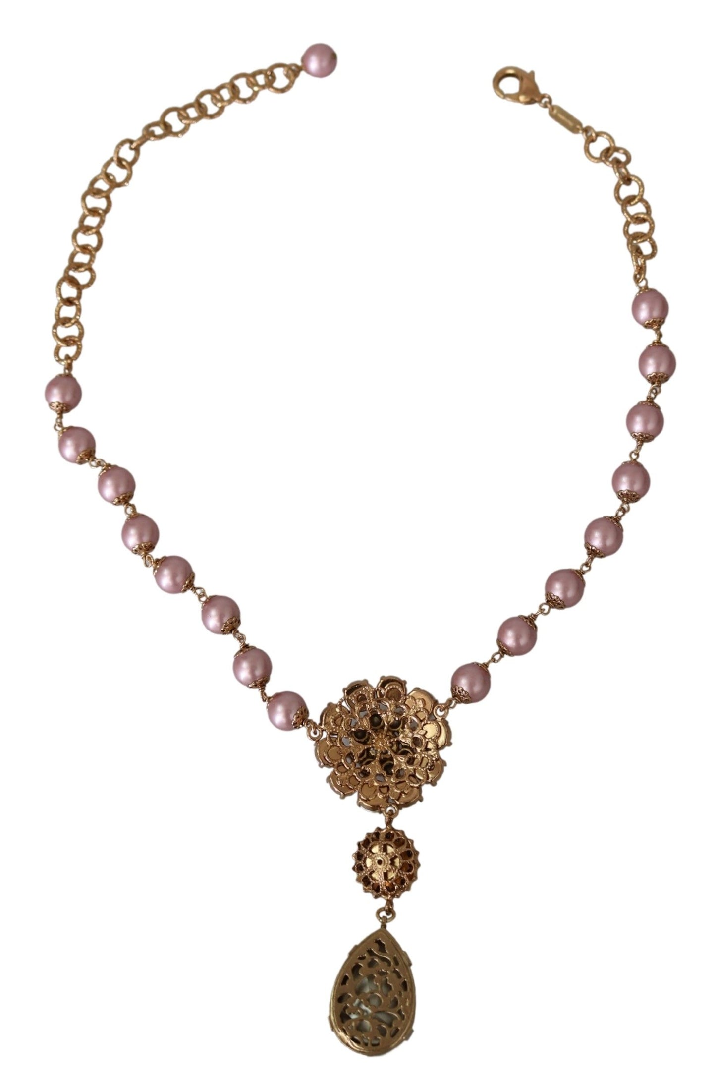 Dolce & Gabbana Elegant Pink Pearl Crystal Necklace