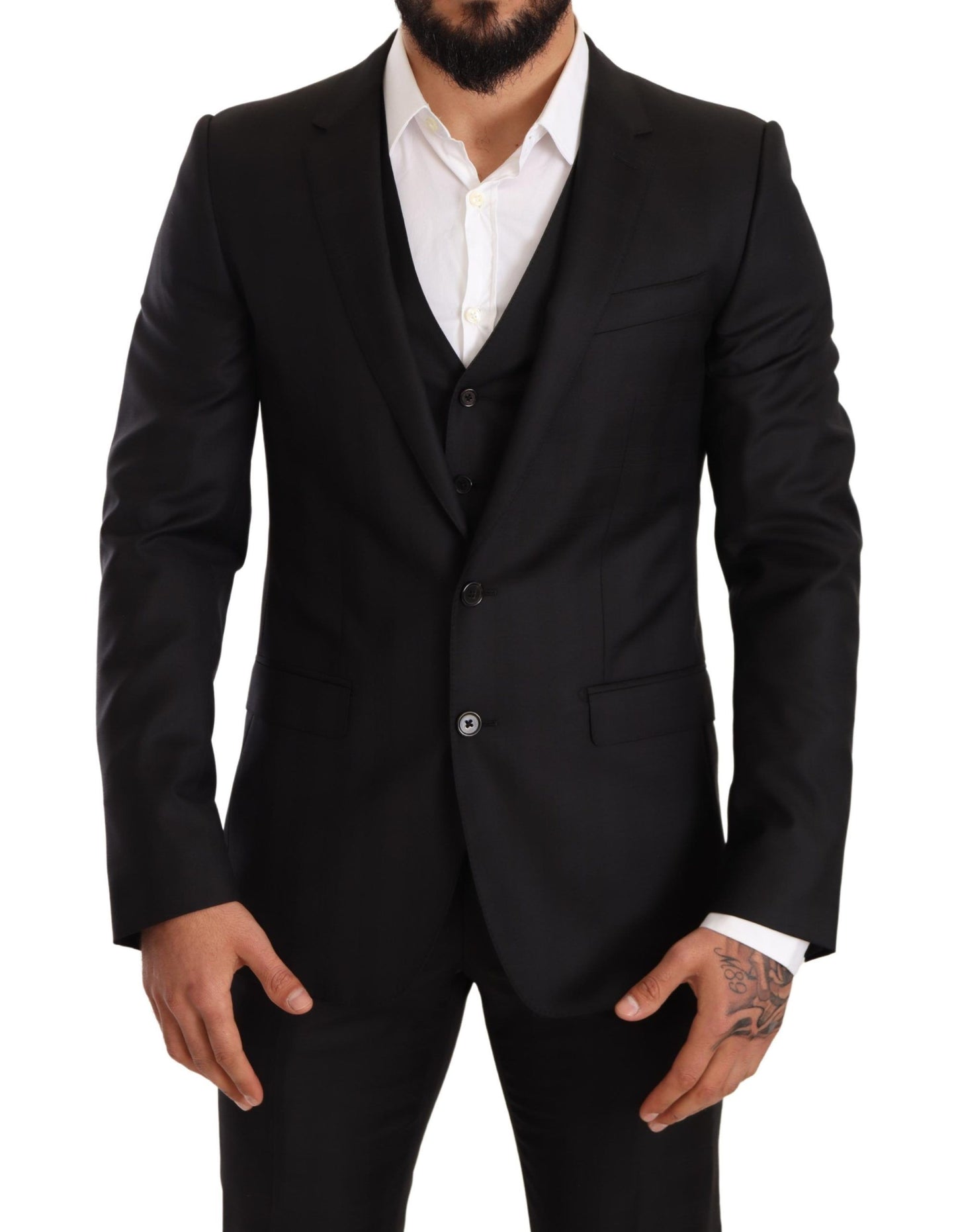 Dolce & Gabbana Elegant Black Striped Wool Three-Piece Suit