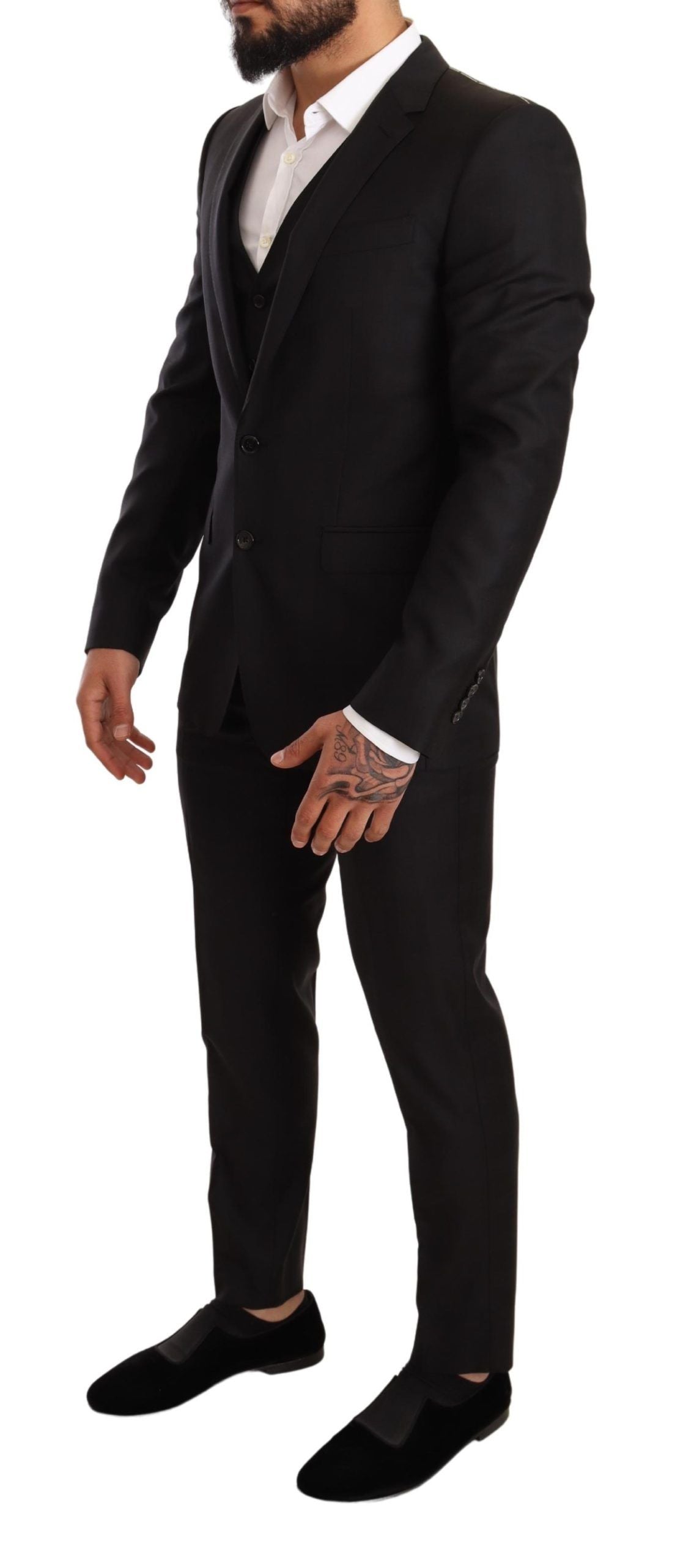 Dolce & Gabbana Elegant Black Striped Wool Three-Piece Suit