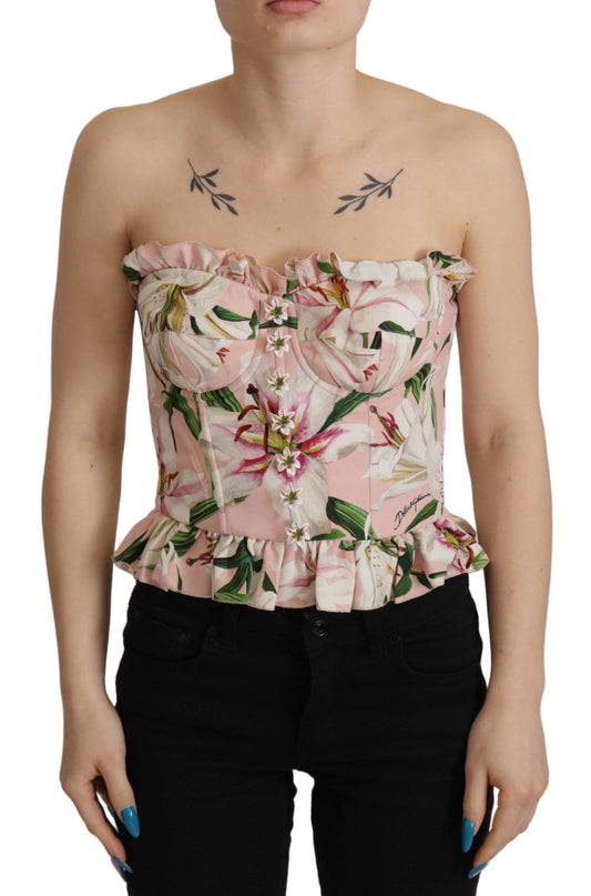 Dolce & Gabbana Romantic Pink Floral Bustier Top