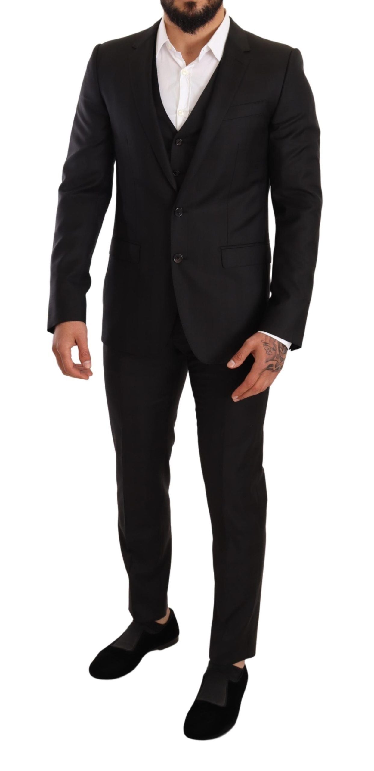 Dolce & Gabbana Elegant Black Striped Wool Three-Piece Suit