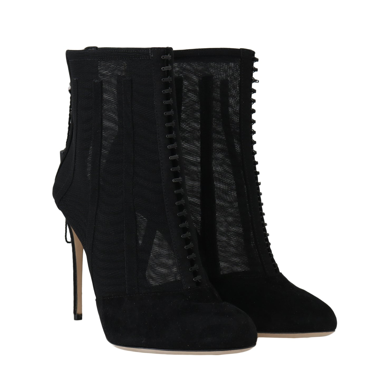 Dolce & Gabbana Elegant Black Suede & Tulle Ankle Booties