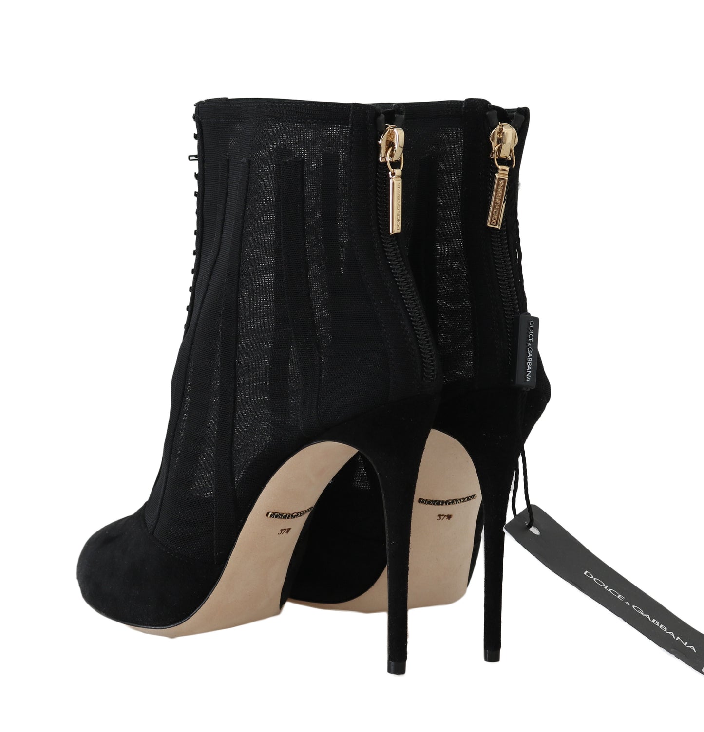 Dolce & Gabbana Elegant Black Suede & Tulle Ankle Booties